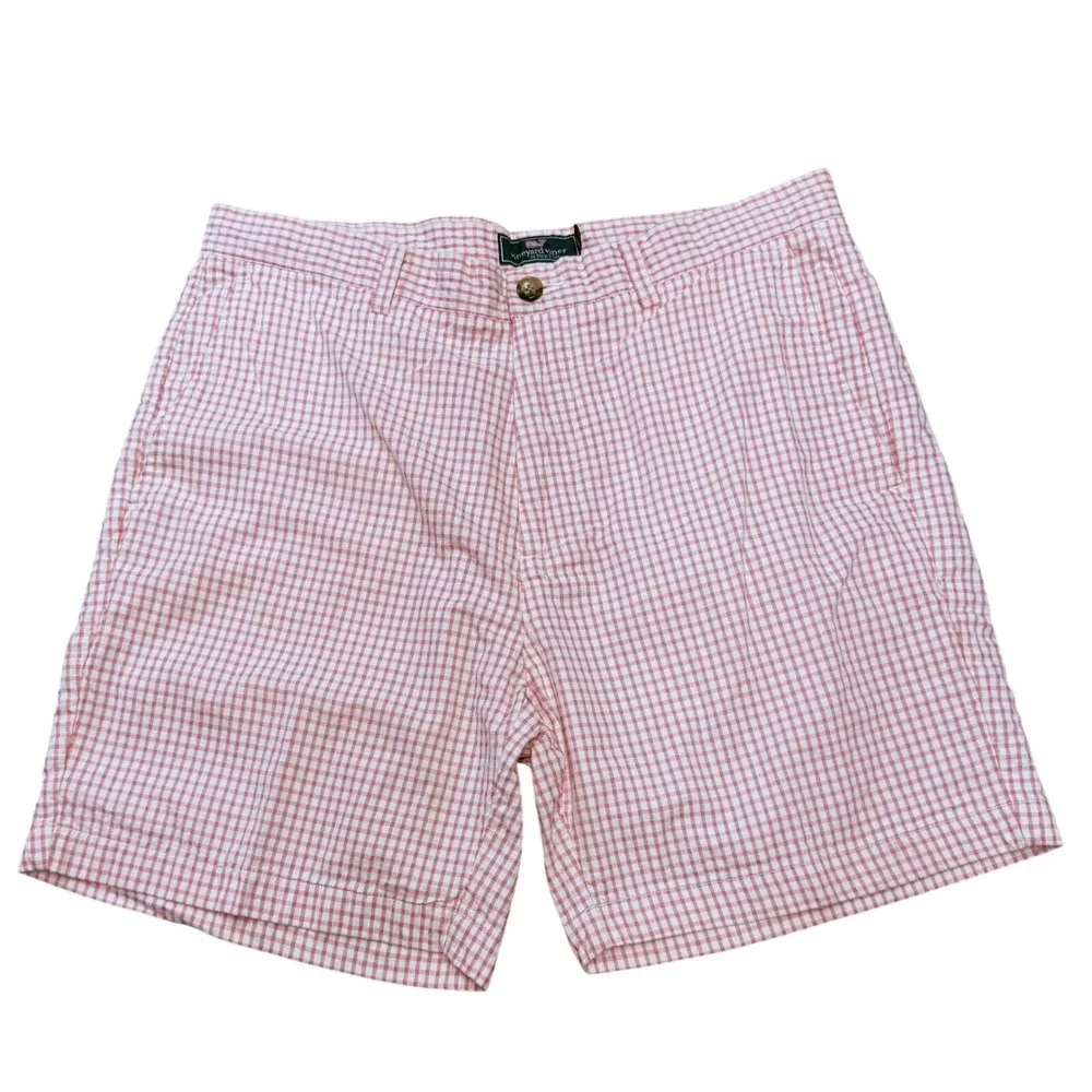 Vineyard Vines Mens Breaker Shorts Pink White Gingham Check Size 35 Preppy Golf